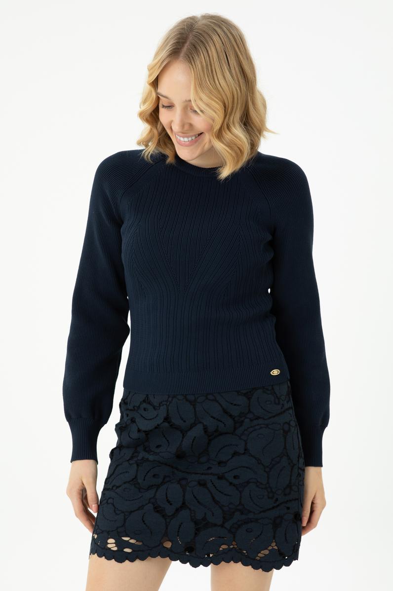 Kadın Lacivert Bisiklet Yaka Kazak