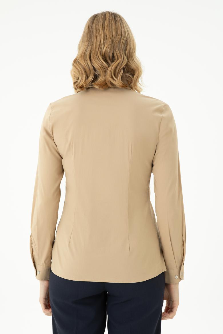 Kadın Kum Uzun Kollu Basic Gömlek - 50271264067