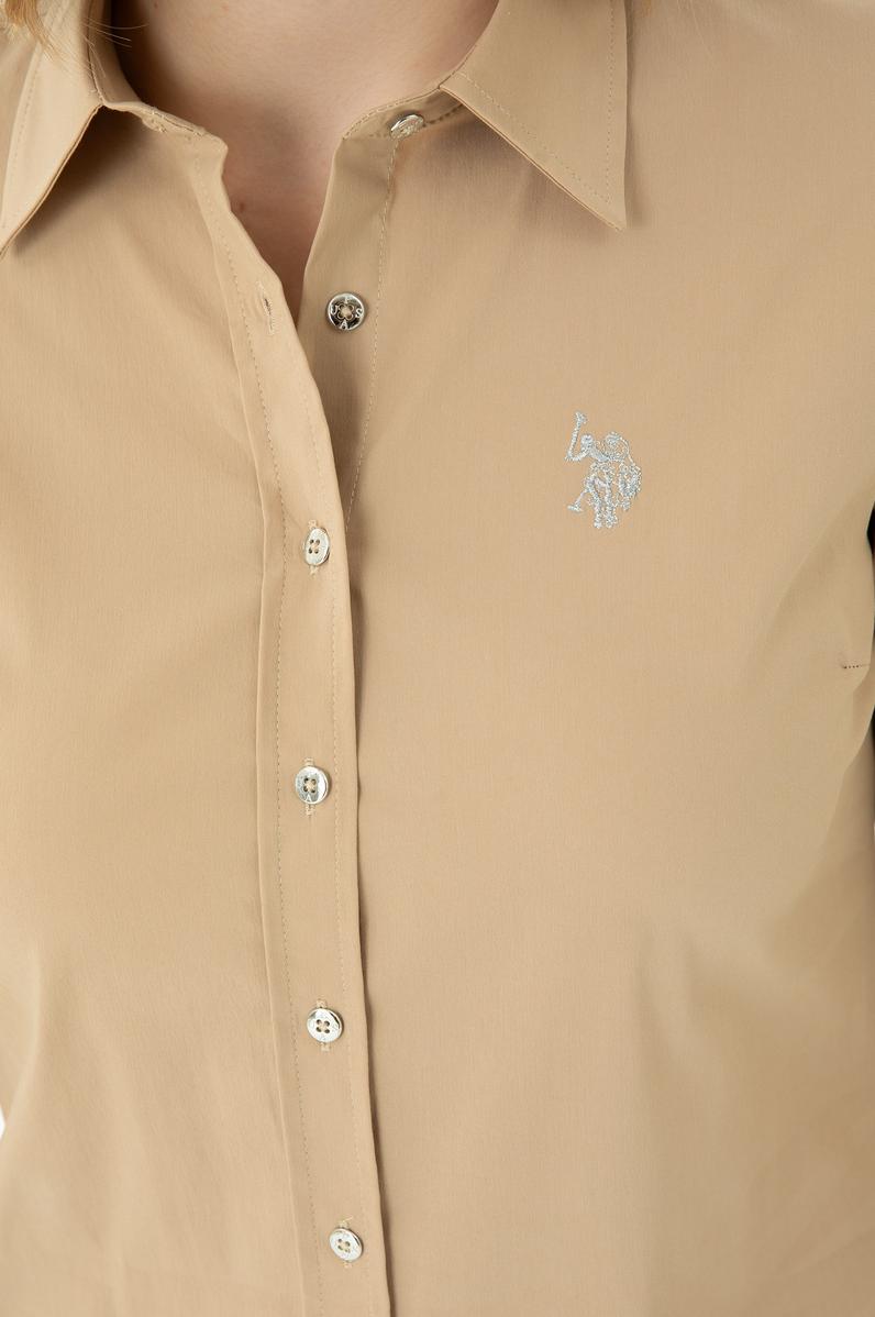 Kadın Kum Uzun Kollu Basic Gömlek