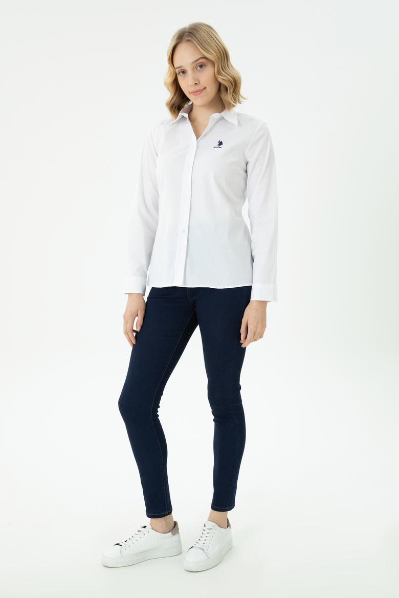 Kadın Beyaz Uzun Kollu Basic Gömlek - 50271266003