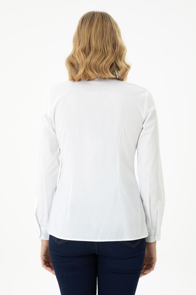 Kadın Beyaz Uzun Kollu Basic Gömlek - 50271266003