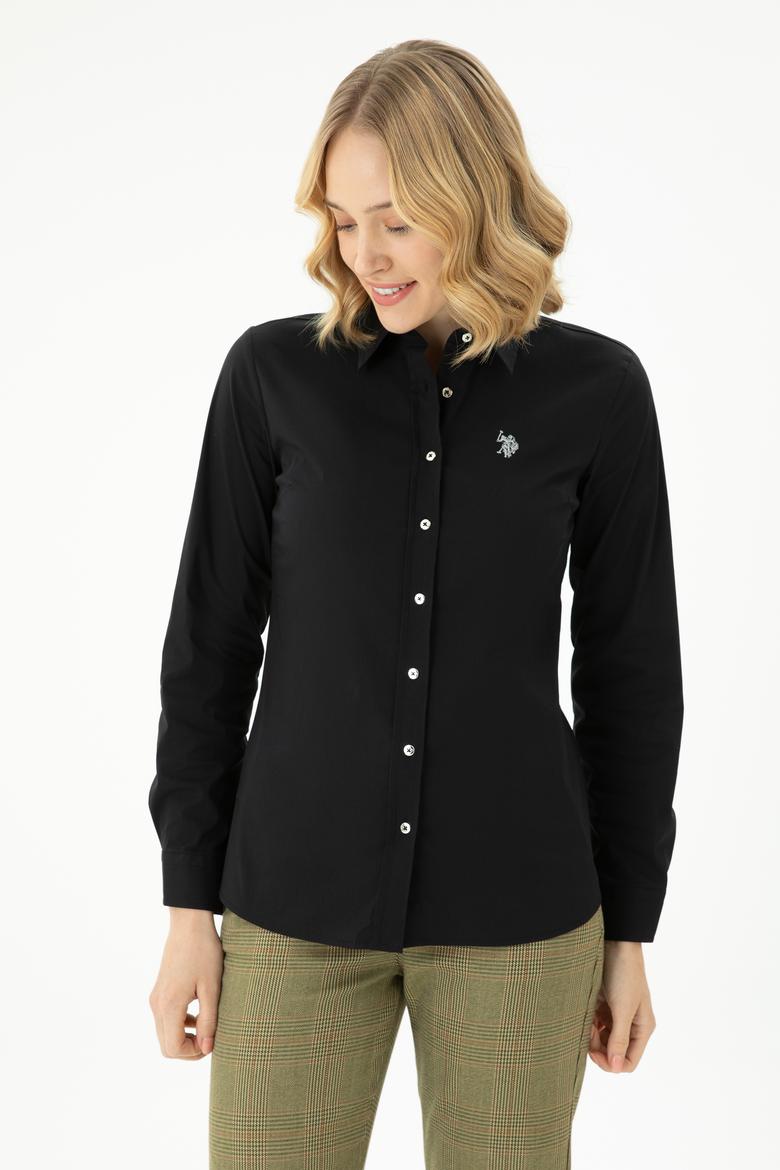 Kadın Siyah Uzun Kollu Basic Gömlek - 50271264027