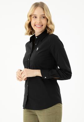 Kadın Siyah Uzun Kollu Basic Gömlek - 50271264027