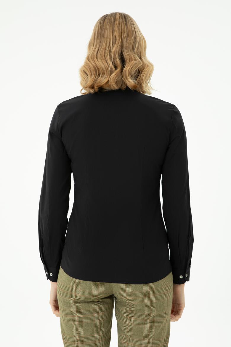 Kadın Siyah Uzun Kollu Basic Gömlek - 50271264027