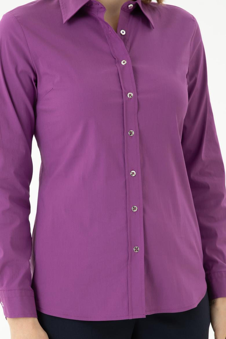 Kadın Violet Uzun Kollu Basic Gömlek - 50271263051