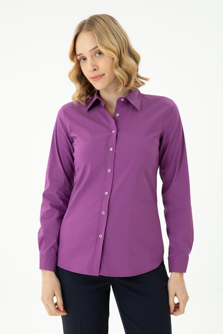 Kadın Violet Uzun Kollu Basic Gömlek - 50271263051