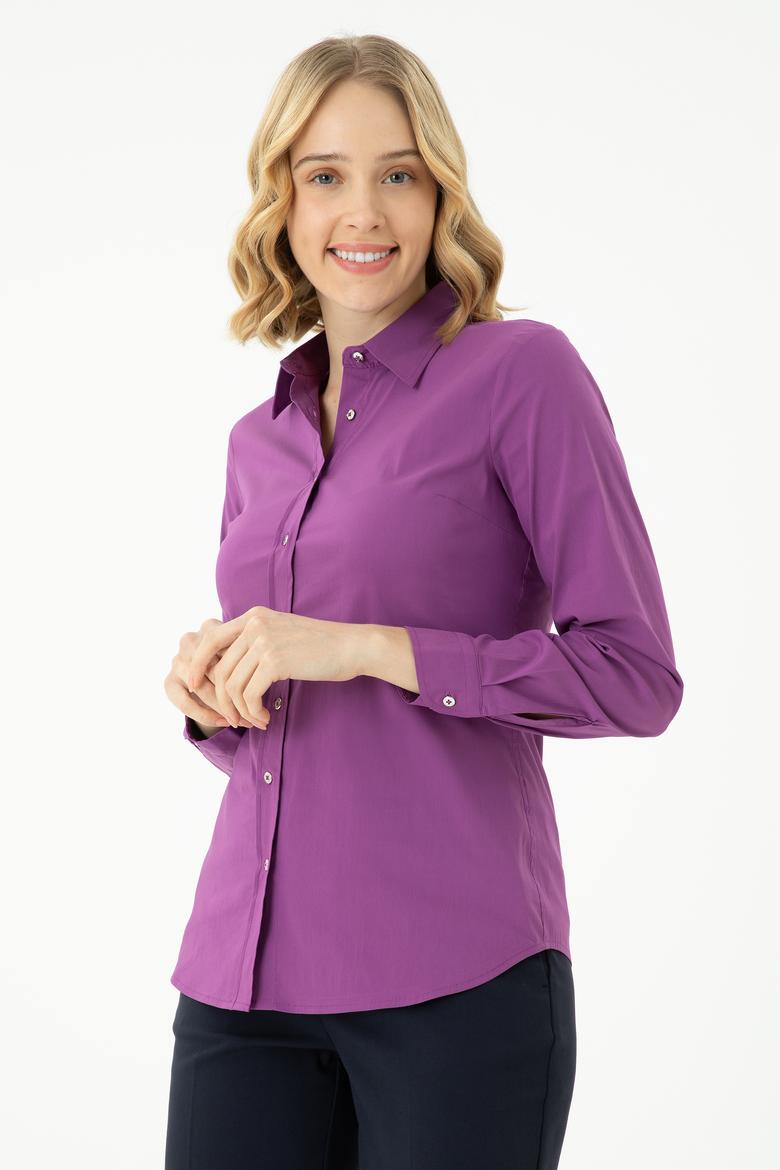 Kadın Violet Uzun Kollu Basic Gömlek - 50271263051