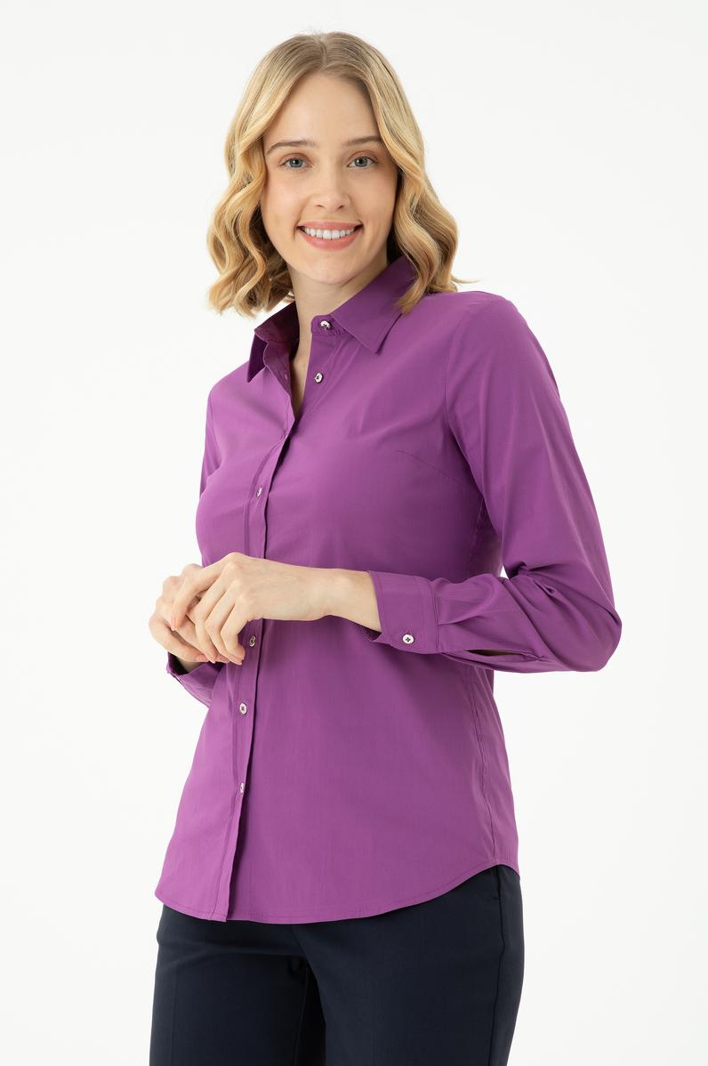 Kadın Violet Uzun Kollu Basic Gömlek