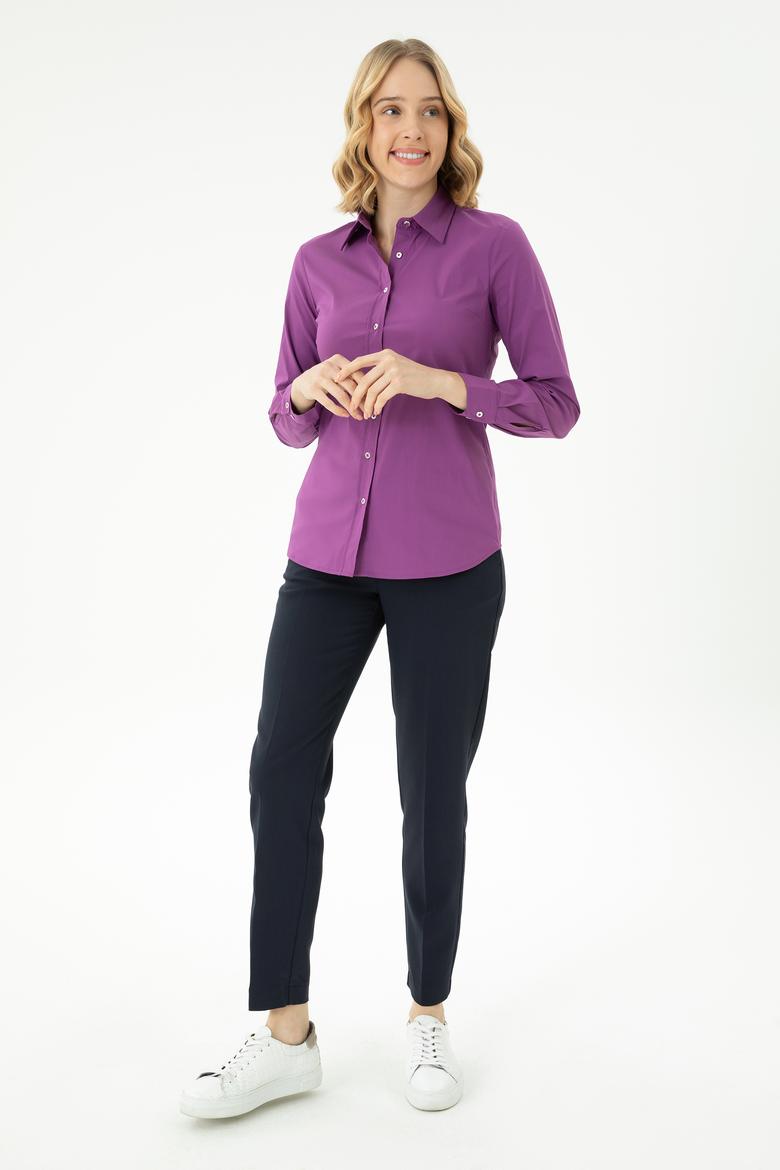 Kadın Violet Uzun Kollu Basic Gömlek - 50271263051