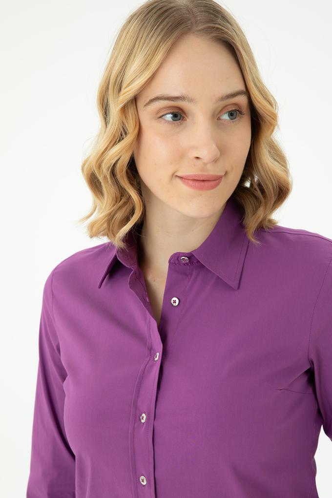 Kadın Violet Uzun Kollu Basic Gömlek