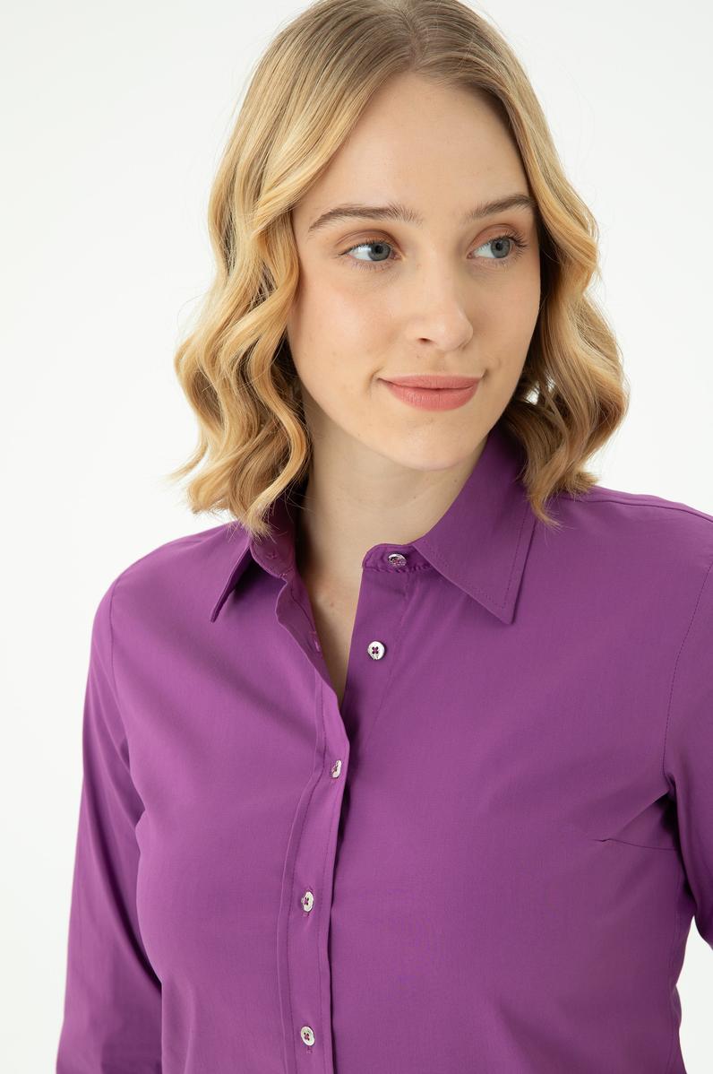 Kadın Violet Uzun Kollu Basic Gömlek
