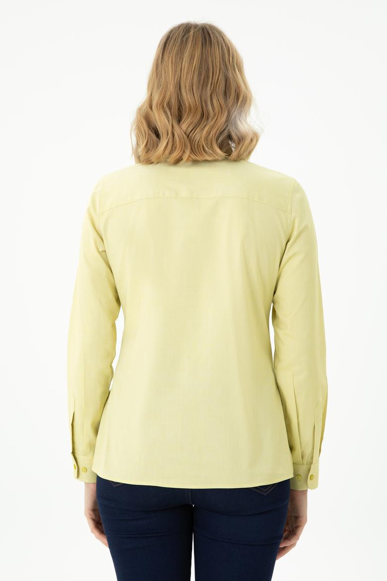 Kadın Fıstık Yeşili Uzun Kollu Basic Gömlek - 50271268043