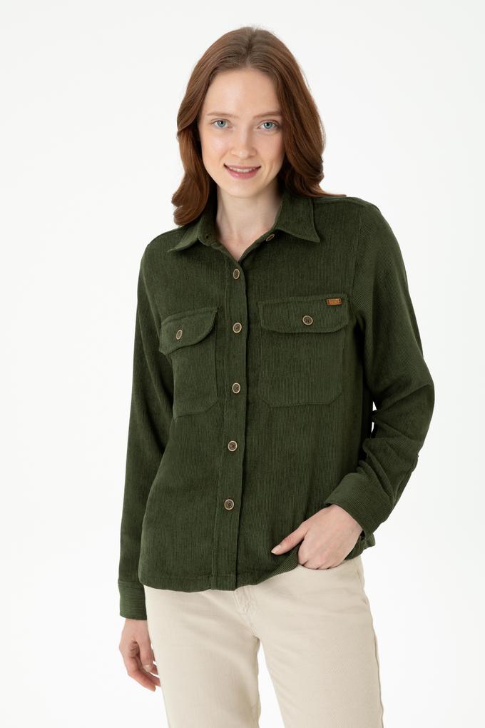 Kadın Haki Uzun Kollu Gömlek