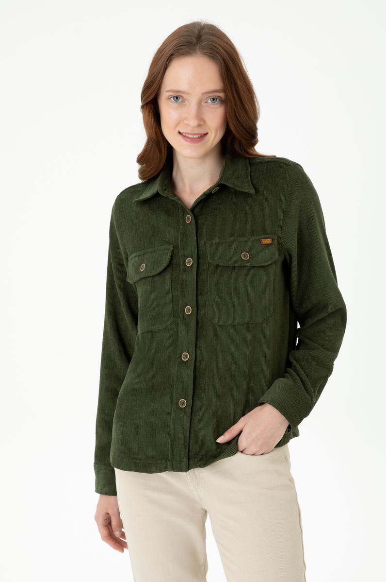 Kadın Haki Uzun Kollu Gömlek