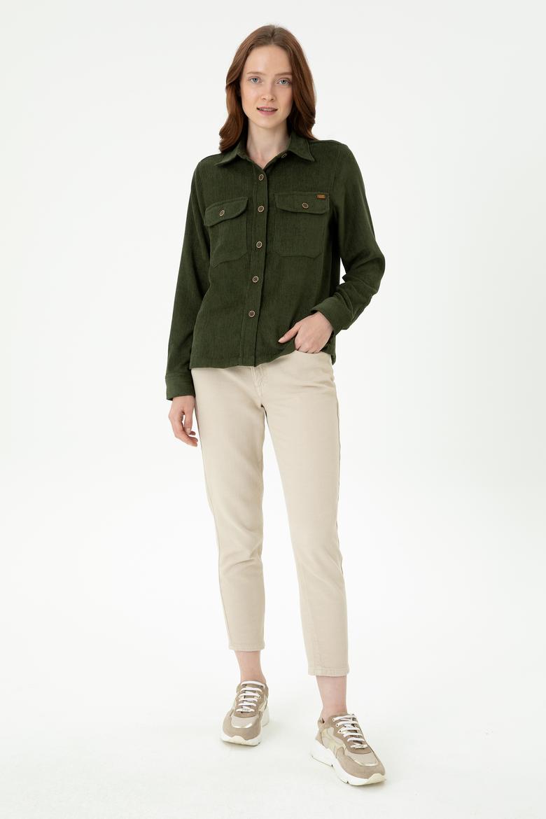 Kadın Haki Uzun Kollu Gömlek - 50271848003