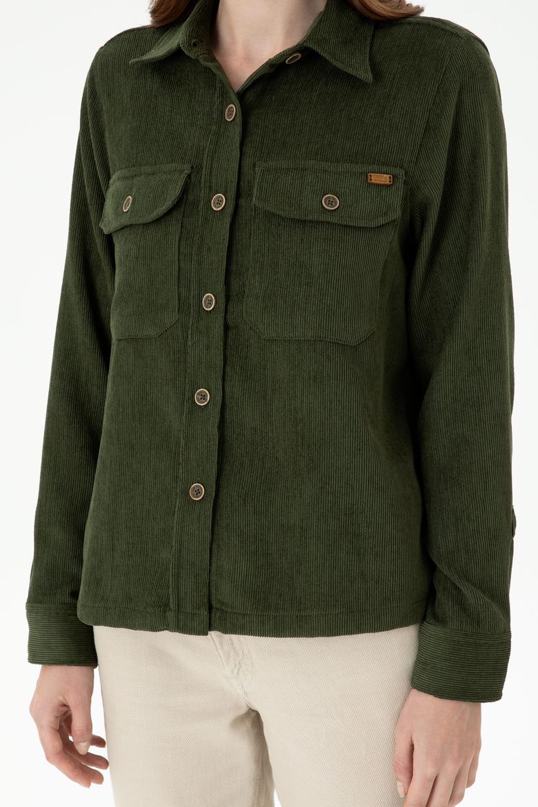 Kadın Haki Uzun Kollu Gömlek - 50271848003