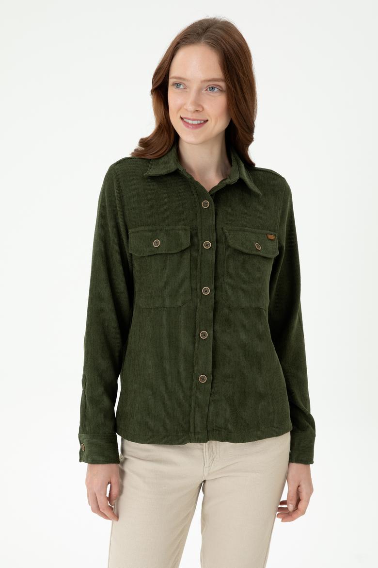 Kadın Haki Uzun Kollu Gömlek - 50271848003
