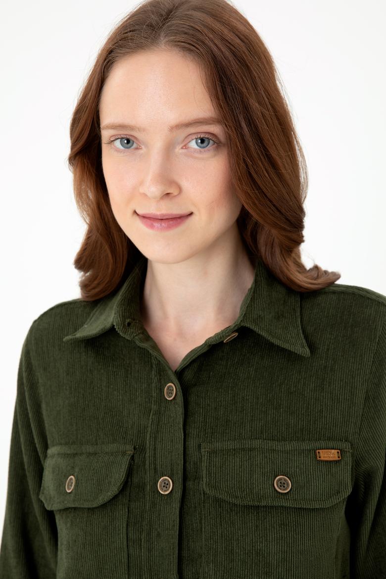 Kadın Haki Uzun Kollu Gömlek - 50271848003