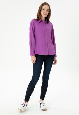 Kadın Violet Uzun Kollu Basic Gömlek - 50271935066