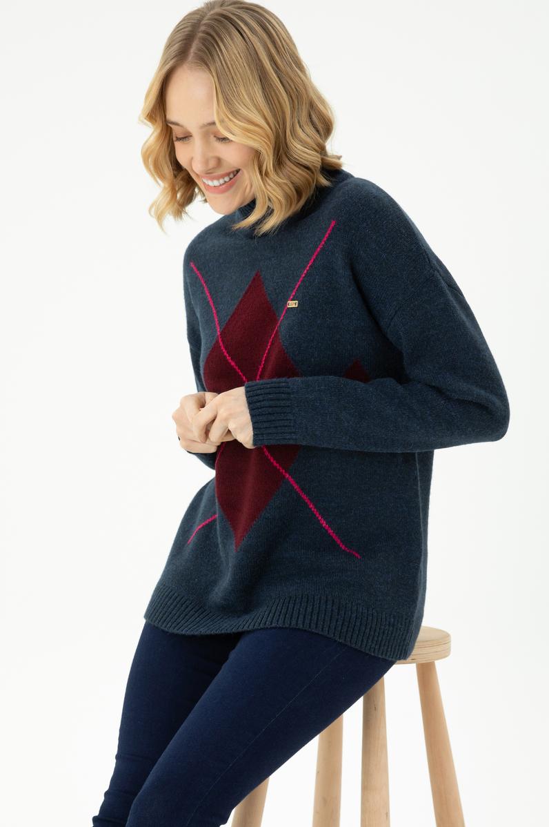 Kadın Lacivert Balıkçı Yaka Kazak