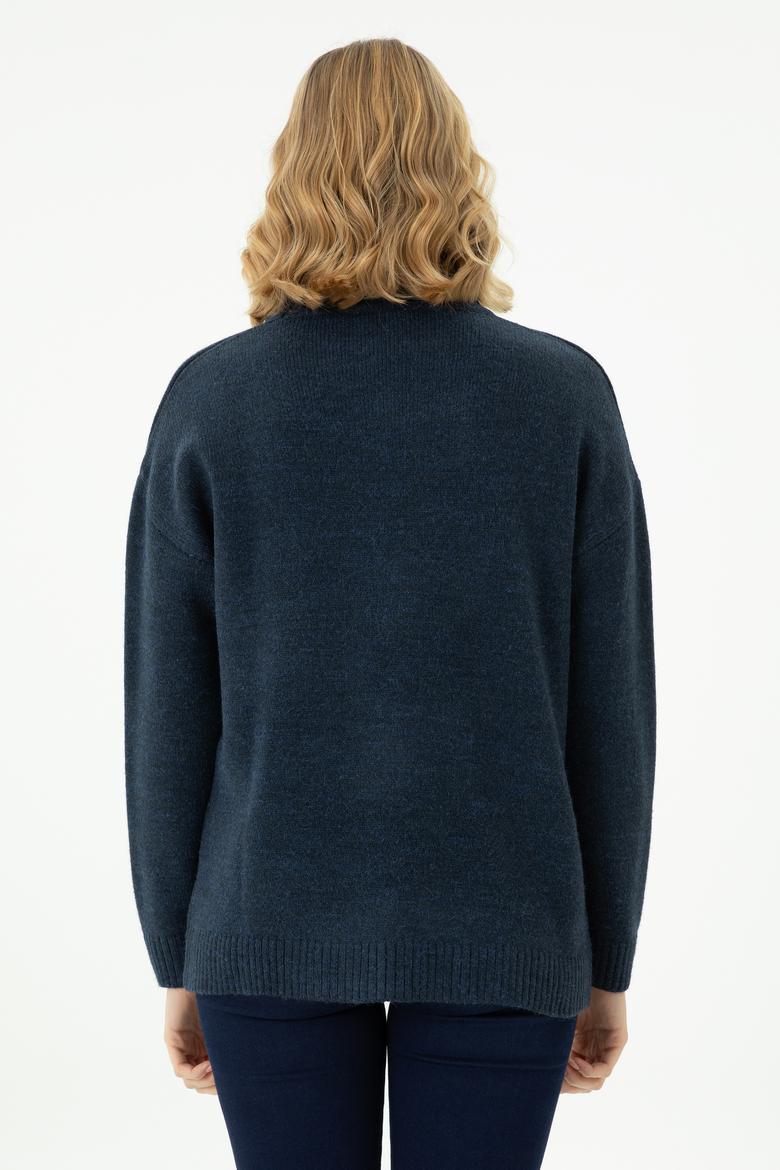 Kadın Lacivert Balıkçı Yaka Kazak - 50272038012