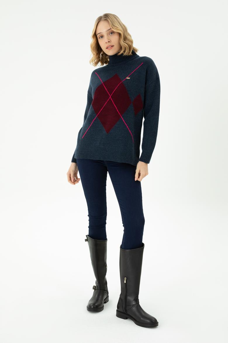 Kadın Lacivert Balıkçı Yaka Kazak - 50272038012