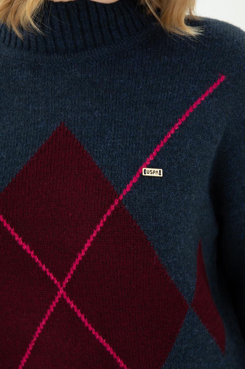 Kadın Lacivert Balıkçı Yaka Kazak