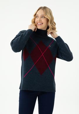 Kadın Lacivert Balıkçı Yaka Kazak - 50272038012