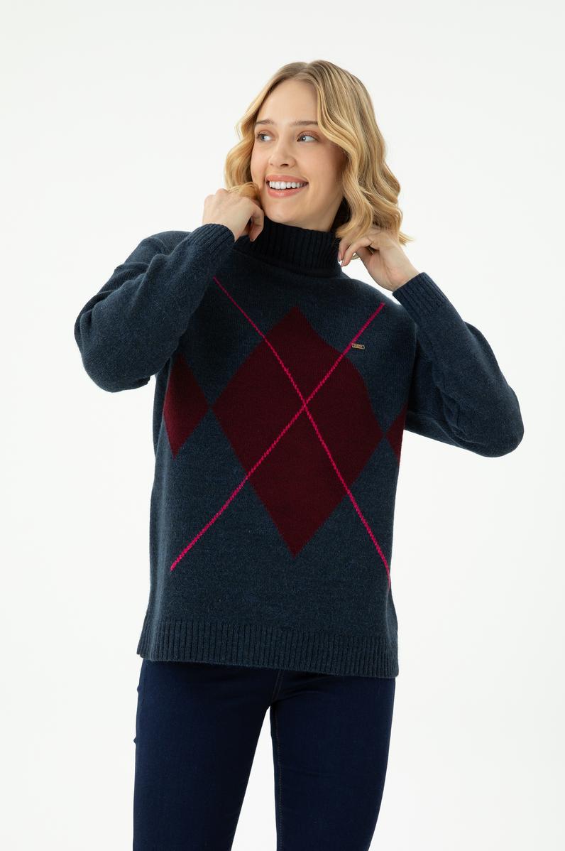 Kadın Lacivert Balıkçı Yaka Kazak