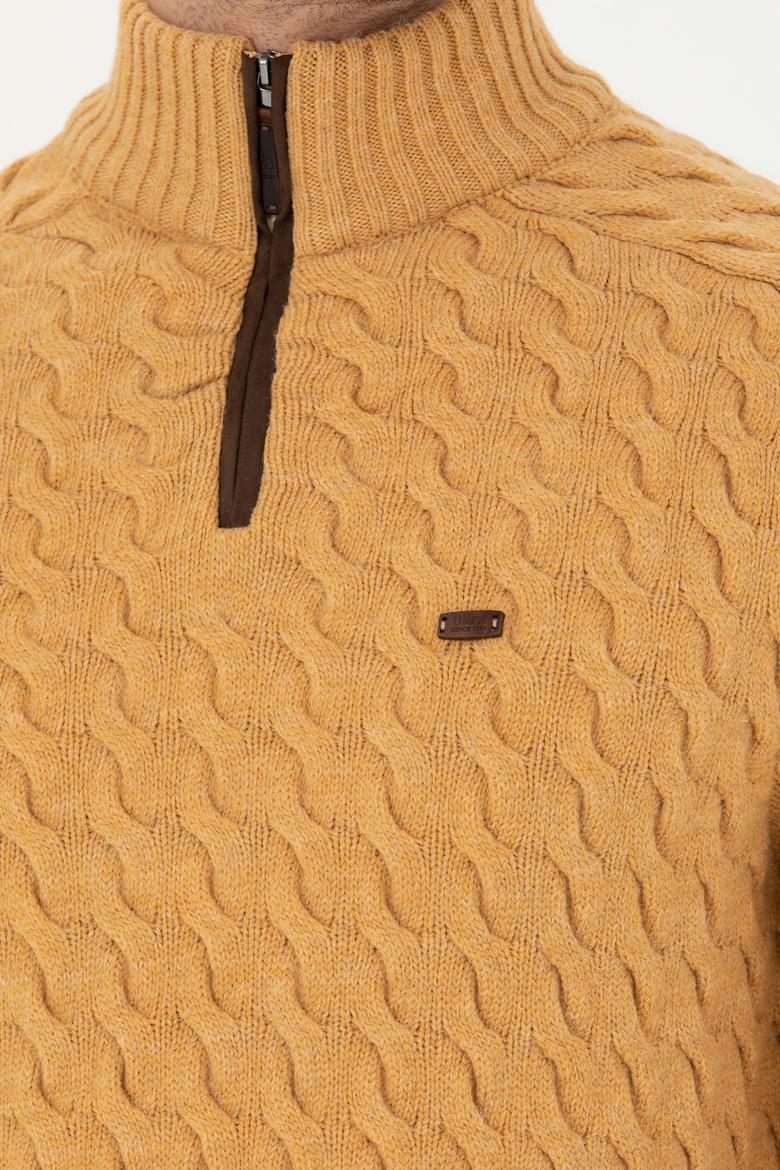 Erkek Kum Melanj Yarım Fermuarlı Kazak - 50270989034