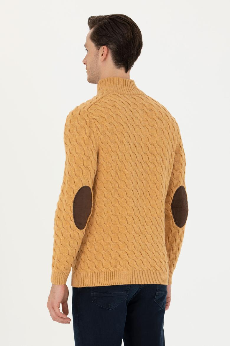 Erkek Kum Melanj Yarım Fermuarlı Kazak - 50270989034