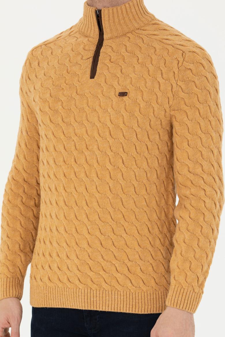 Erkek Kum Melanj Yarım Fermuarlı Kazak - 50270989034