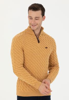 Erkek Kum Melanj Yarım Fermuarlı Kazak - 50270989034