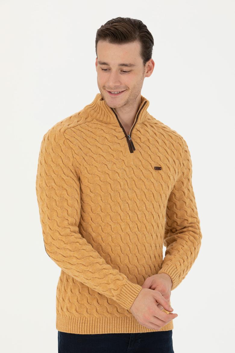 Erkek Kum Melanj Yarım Fermuarlı Kazak - 50270989034