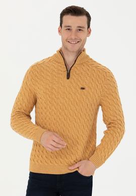 Erkek Kum Melanj Yarım Fermuarlı Kazak - 50270989034