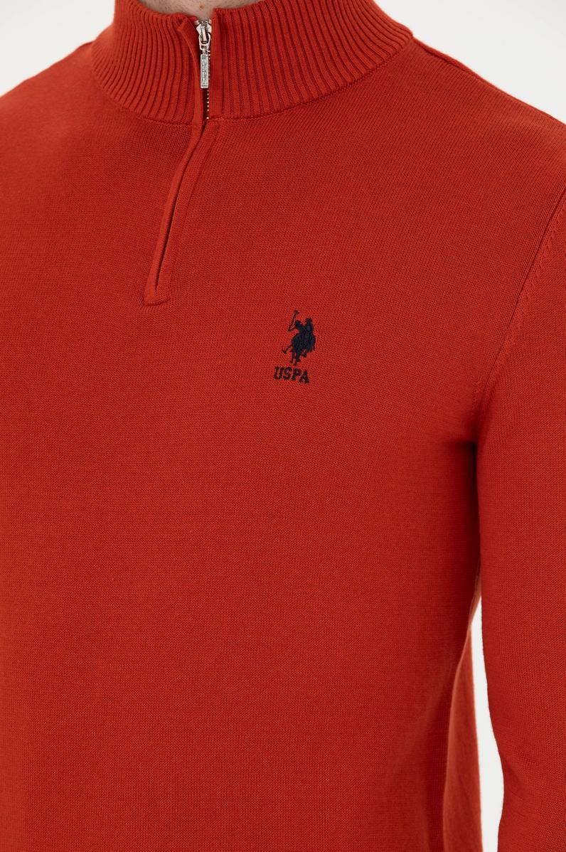 Erkek Kiremit Yarım Fermuarlı Kazak