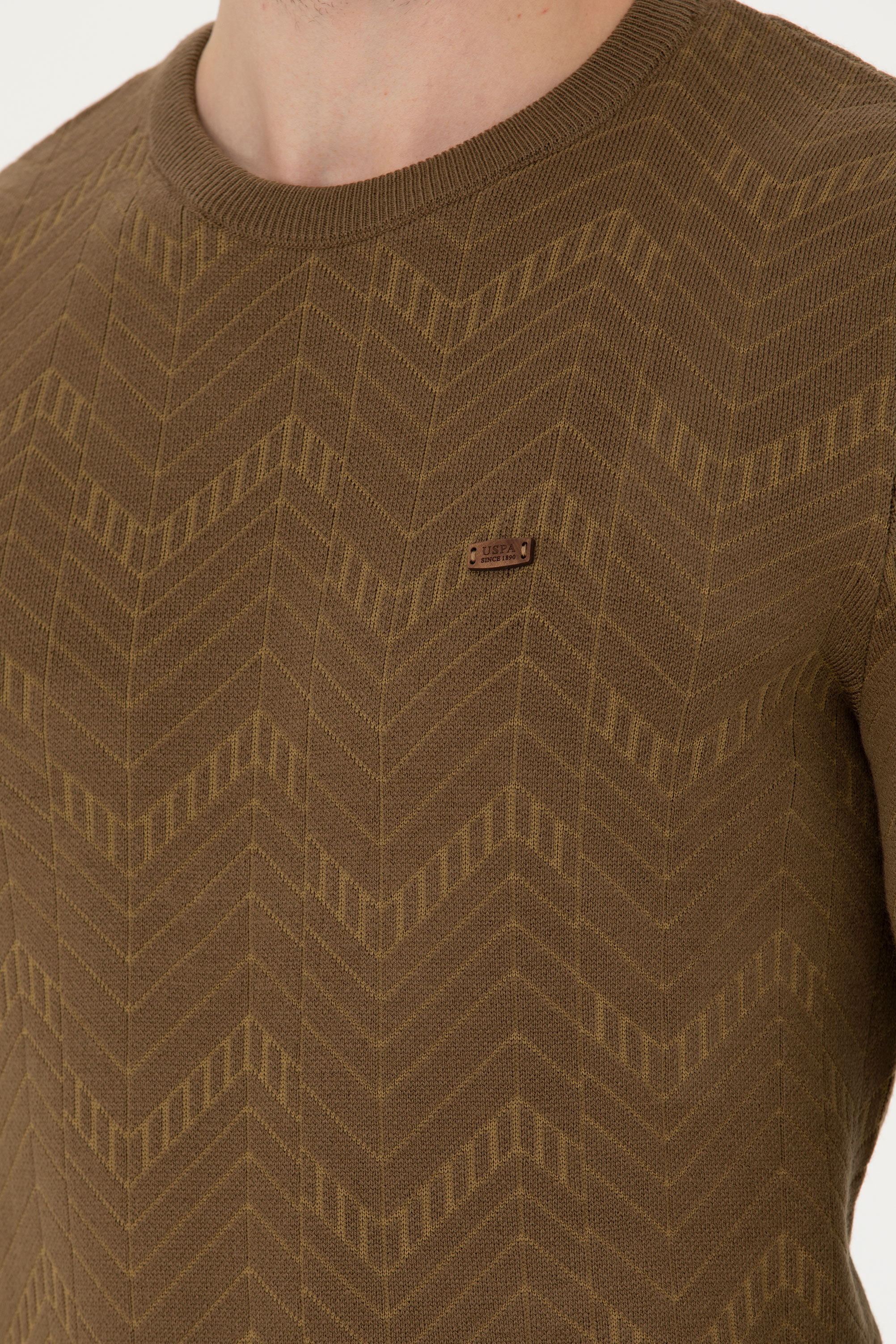 Erkek Regular Fit Bisiklet Yaka Haki Kazak - Image 7