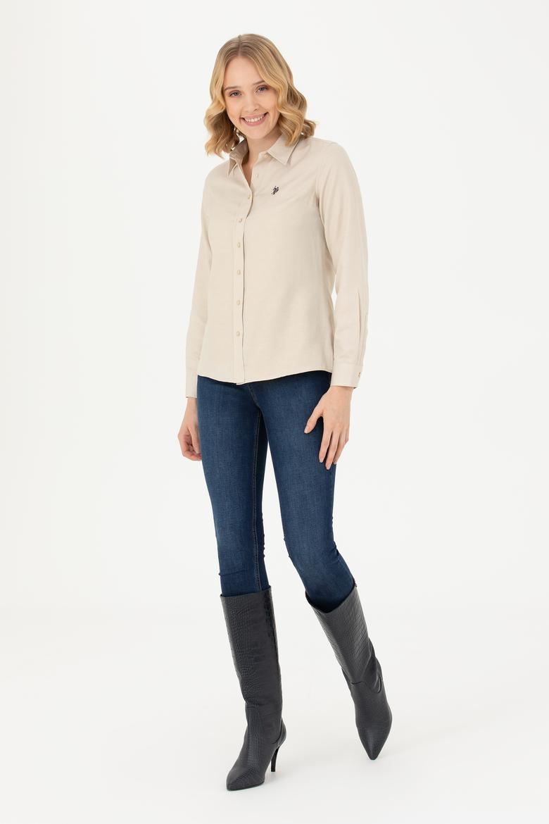 Kadın Camel Uzun Kollu Basic Gömlek - 50277630066