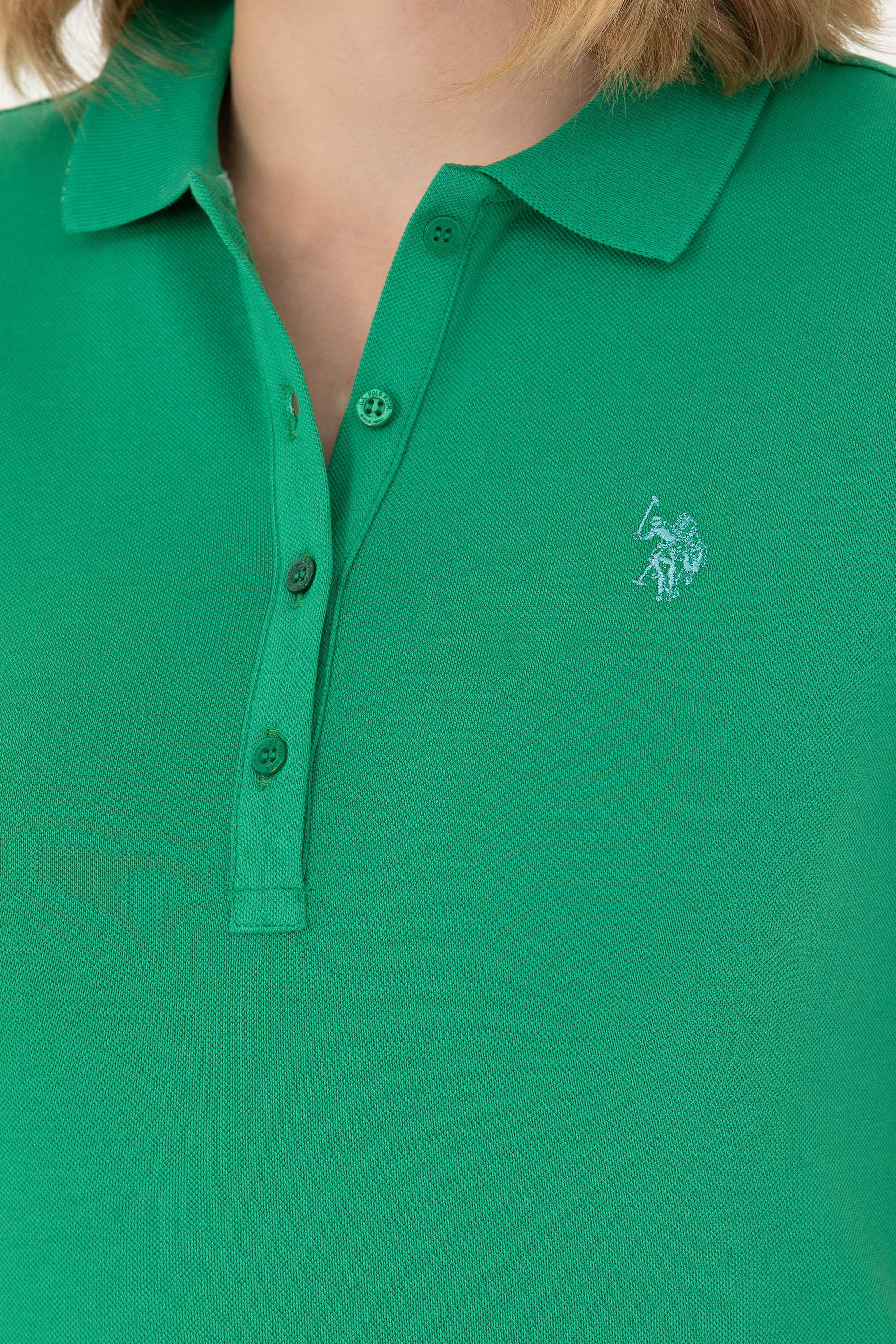 Kadın Yeşil Basic Polo Yaka Tişört - Image 7