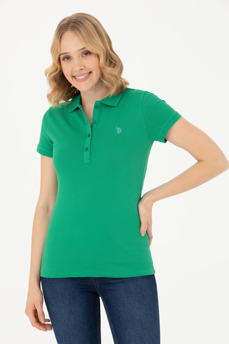 Kadın Yeşil Basic Polo Yaka Tişört - 50262675154