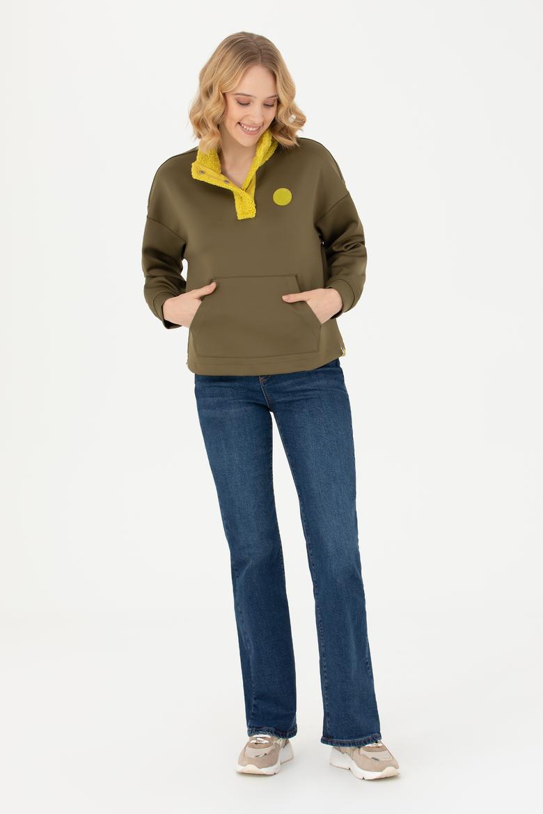 Kadın Haki Dik Yaka Sweatshirt - 50271617004