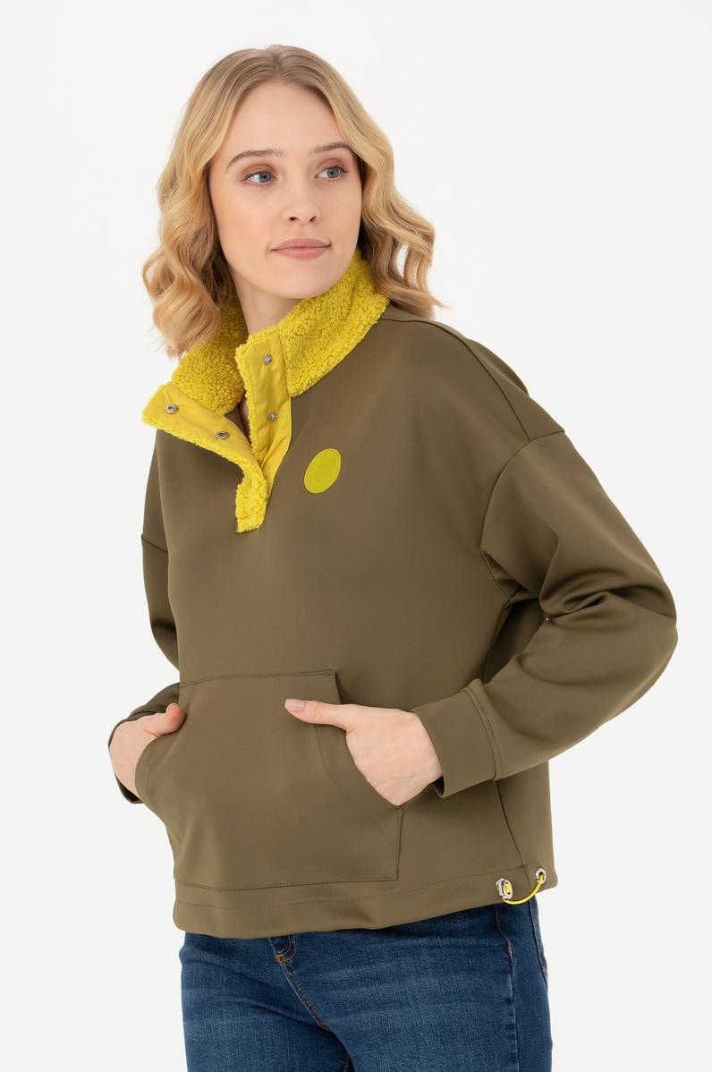 Kadın Haki Dik Yaka Sweatshirt