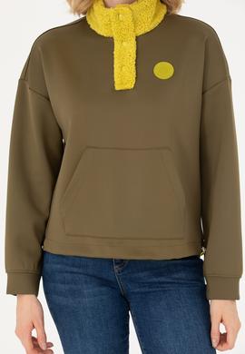 Kadın Haki Dik Yaka Sweatshirt - 50271617004