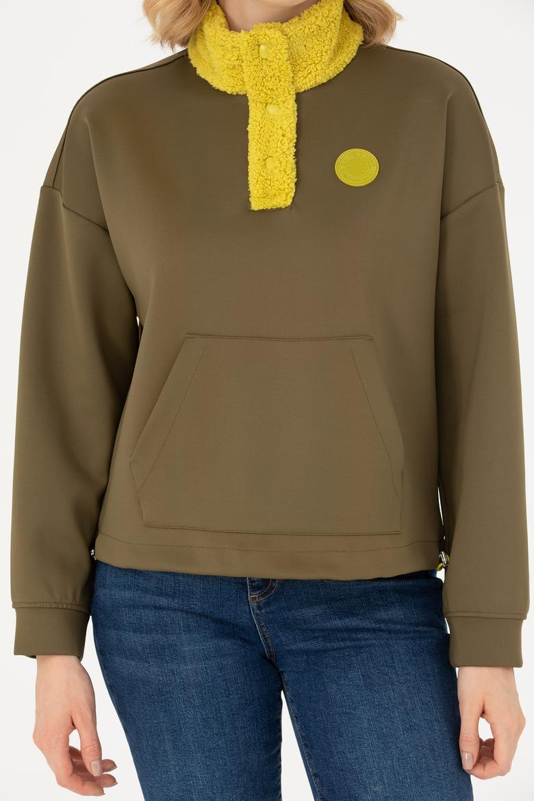 Kadın Haki Dik Yaka Sweatshirt - 50271617004