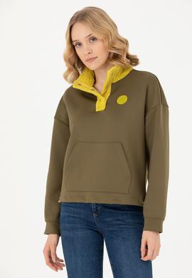 Kadın Haki Dik Yaka Sweatshirt - 50271617004