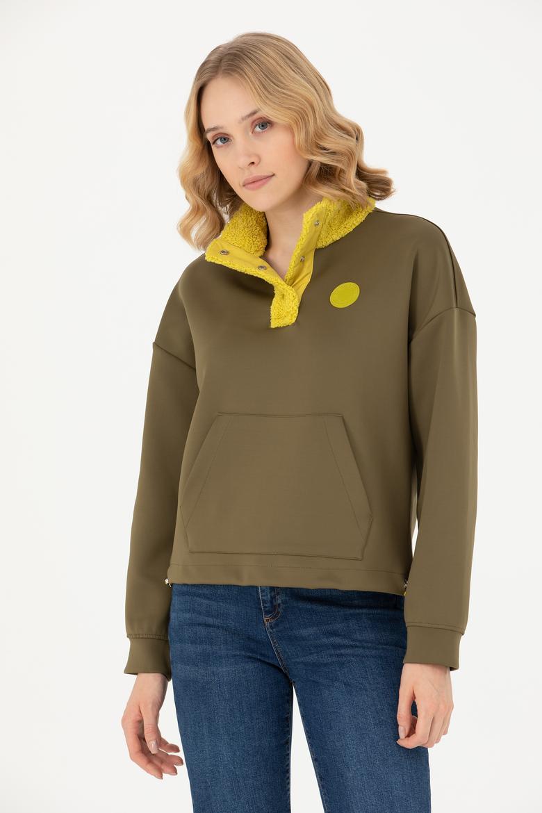 Kadın Haki Dik Yaka Sweatshirt - 50271617004