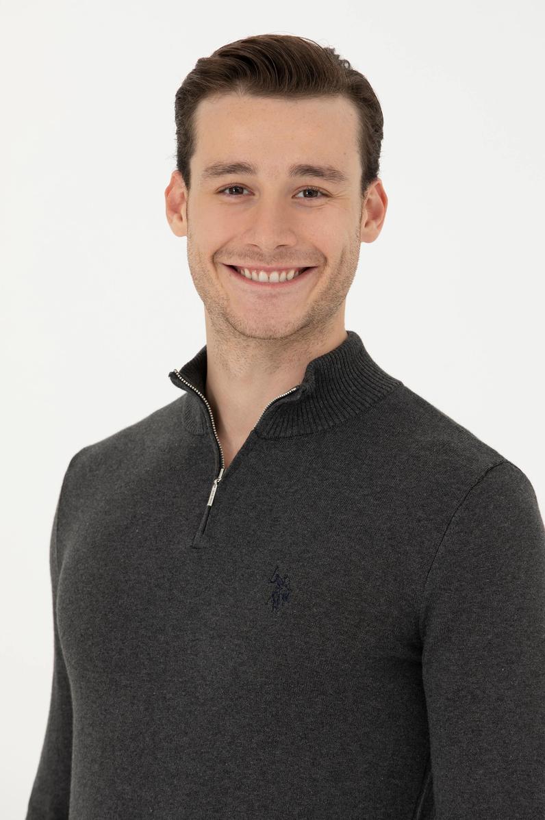 Erkek Antrasit Melanj Yarım Fermuarlı Kazak