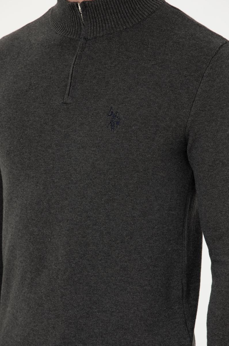 Erkek Antrasit Melanj Yarım Fermuarlı Kazak