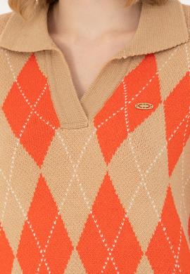 Kadın V Yaka Kum Melanj Kazak - 50270453001