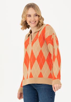 Kadın V Yaka Kum Melanj Kazak - 50270453001